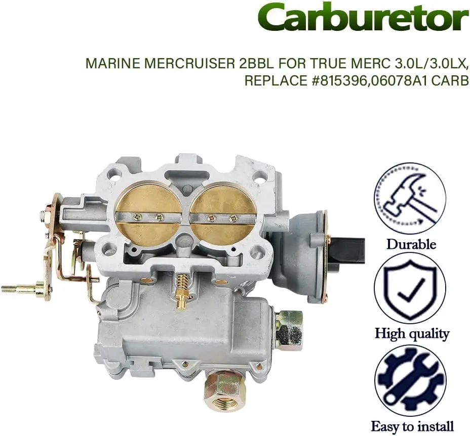 For 807504 Marine Carburetor 2 Barrel Carb Replacement for Mercruiser 3.0L 2.5L 4 CYL Engines with Electric Choke Jets Long Link