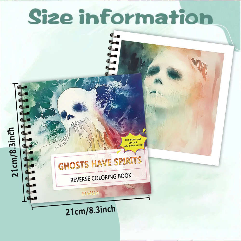 1pc Ghost Reverse Coloring Book, 30 Thick Pages 100gsm,Relaxing Creative Line Activities,Perfect Gift for Family and Friends
