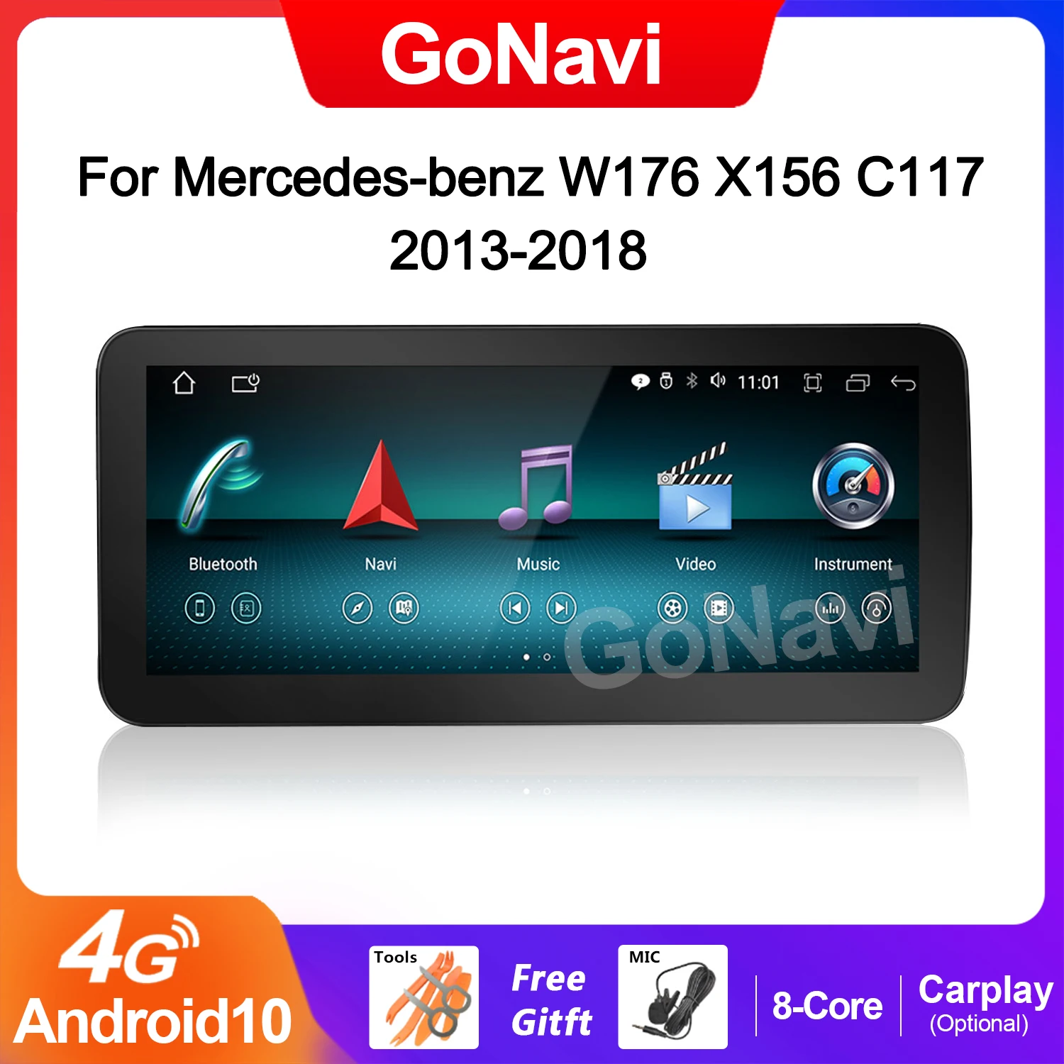 

Автомобильный мультимедийный плеер GoNavi Android для Mercedes W176 X117 X156 W463 2013-2018 Google WIFI 4G SIM BT IPS экран GPS Carplay
