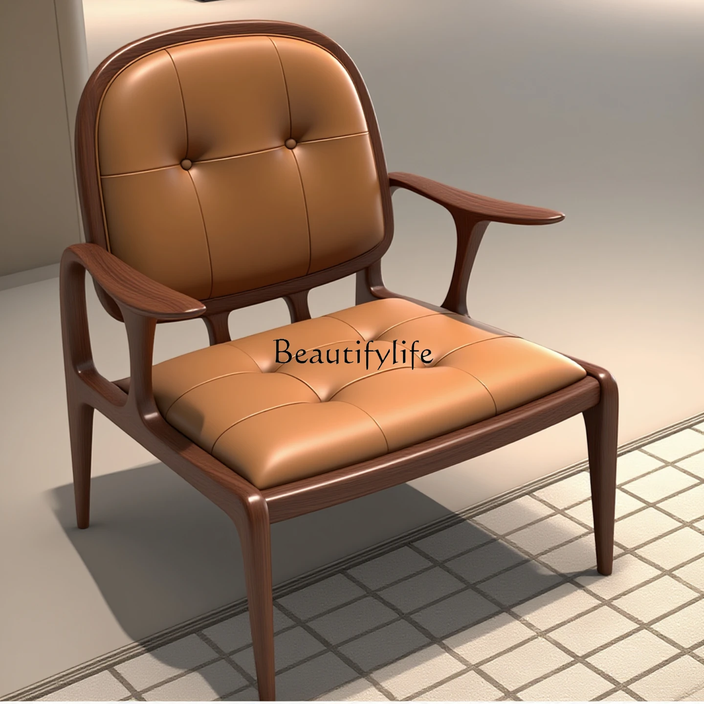 

North American black walnut modern light luxury leather solid wood back chair new Chinese study living room leisure chair
