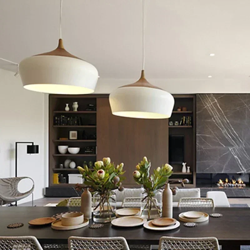 Modern  Oak  E27 Socket Wood Lampholder Hanging Light White Black Optionally 300mm / 350mm
