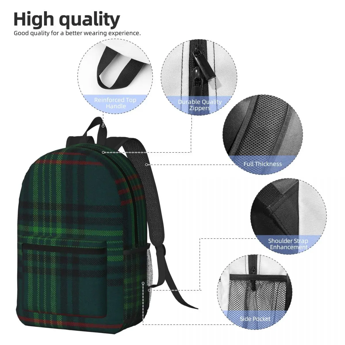 Outlander Leather And Tartan Scottish Art Backpack Student BookBag Kids School Bag Computer Shoulder Bags for Men Women