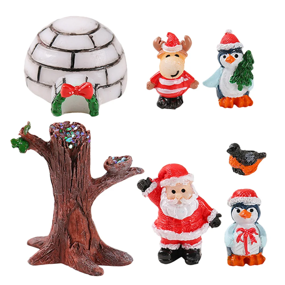 

1 set 1 Set Mini Christmas Figurines Santa Claus Snowman Igloo Resin Ornaments For Xmas Tree Home Decor Holiday Party Display