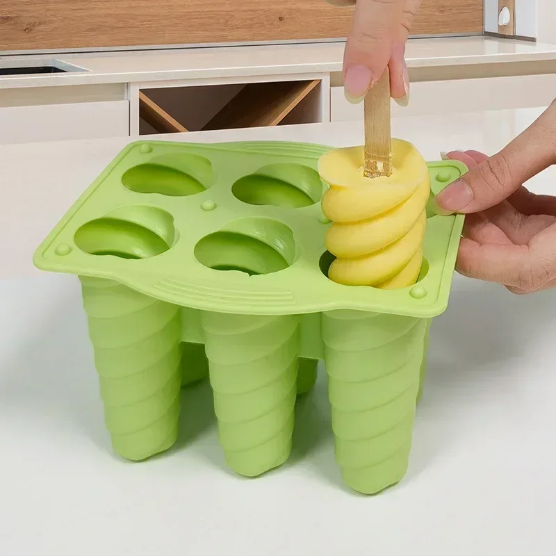 2024 Home-made Children Popsicle Spiral Ice Cream Silicone Mold Maker Food-grade Summer Ice Cream Dessert Jelly Ice Mold