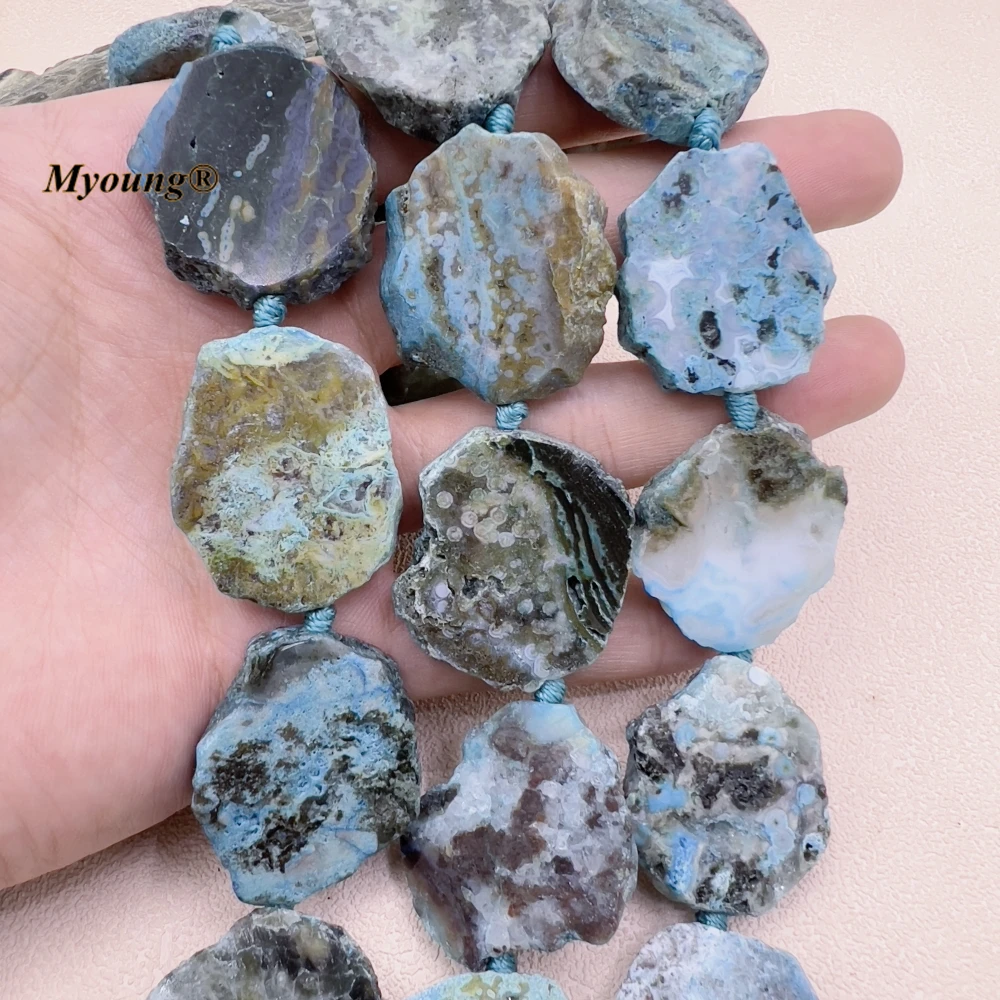 Hand Koncked Irregular Blue Ocean Jaspers Stone Slice Slab Pendant Beads For DIY Jewelry Making MY230615