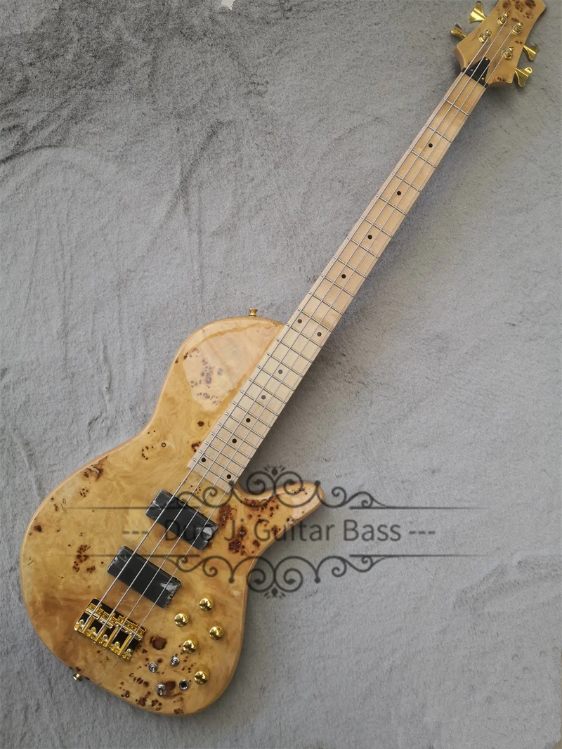 

4 Strings Bass Guitar Fora Bass ASH Wood Body Burl Maple Top Maple Fingerboard Active Battery Gold Tuners Fixed Bri