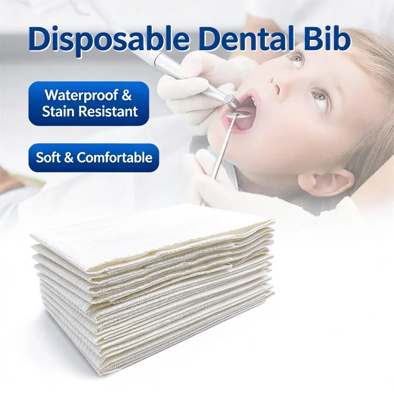 Dental Disposable Bibs with Tie Dental Napkin Waterproof Dental Tray Cover Table Pad, Oral Bib Patient Towel for Dentist Clinic