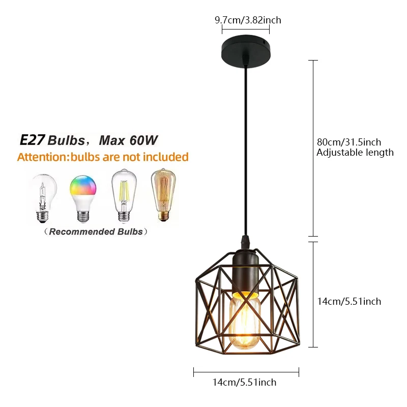 1 pz nero industriale retro lampada a sospensione a sospensione E27 base lampadina, ristorante cucina corridoio lampada (senza lampadina)