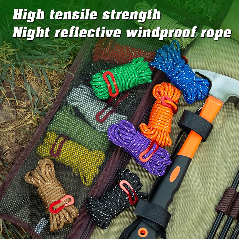 4pcs Tent Wind Rope Cord Tensioner Outdoor Camping Reflective Lanyard High-strength Reflective Rope With S-Ring Hooks 4mm