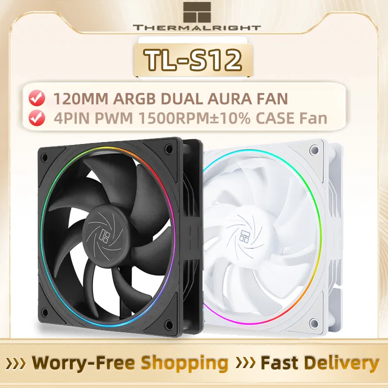Thermalright TL-S12 120mm ARGB Halo LED Case Fan - 4-Pin PWM Smart Control + 5V 3Pin RGB Lighting for CPU Radiator Cooling