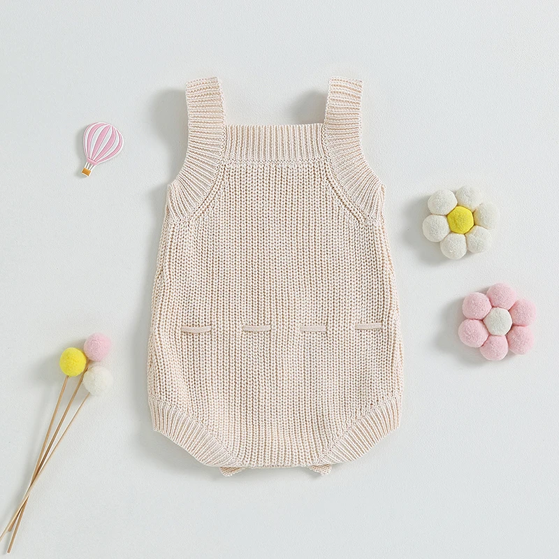 Baby Fall Sweater Romper Casual Sleeveless Square Neck Solid Color Knit Bodysuit Infant Outfit