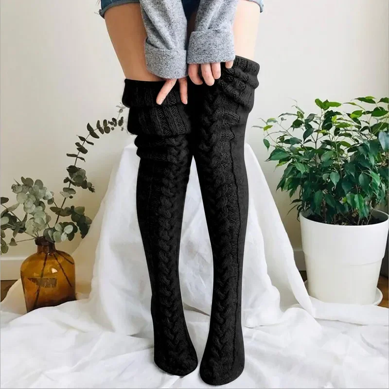 Women Socks Christmas solid Long Over The Knee Cotton Socks High Long Winter Knitting Over Knee Xmas Knit carpet Socks