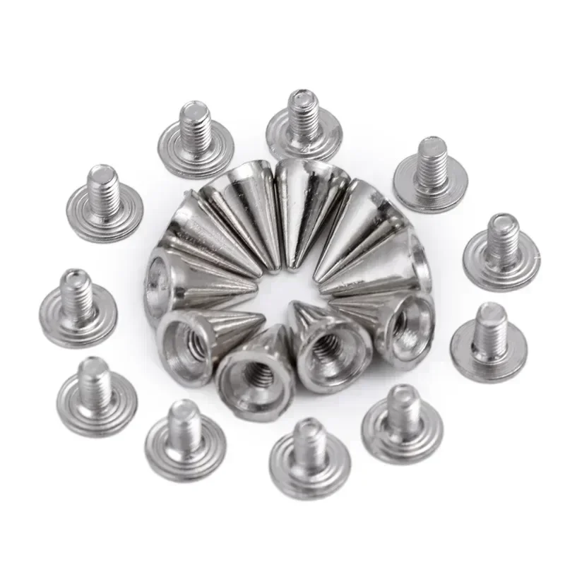 Silberne Kegel-Nieten, Metall-Kegelnieten, Punk-Nieten für DIY-Lederhandwerk, Dekoration von Taschen, Schuhen, Nägeln, Kleidungszubehör – Detail 10