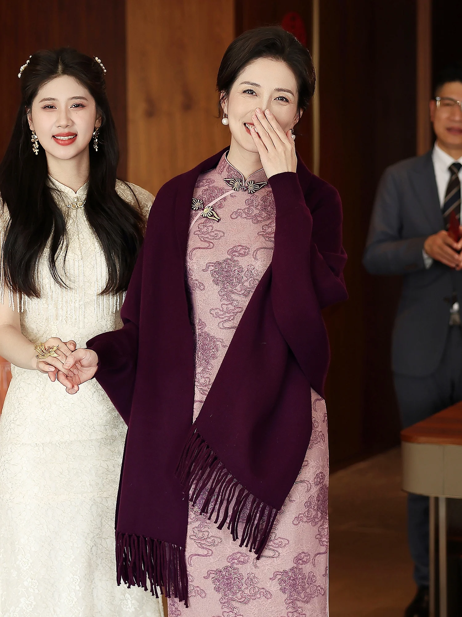 

Purple Knitted Outer Wrap for Women Winter Wedding Dr Mom of the Bride om Ceremony Warm Fce Long Sve Ma...