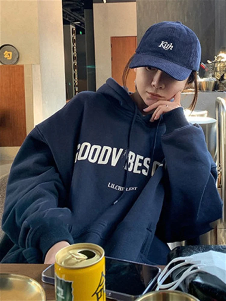 Koreanische Mode Lose Pullover Frauen Herbst Winter 2025, Langarm Mit Kapuze Hemd Brief Drucken Pullover Tops Casual Sweatshirts – Detail 3