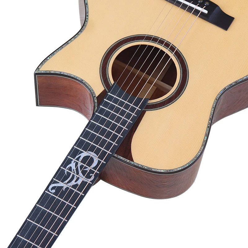 Acoustic Guitar Full Solid Wood 41 Inch Guitar Sharp Angel High Gloss 6 String Folk Guitar with Radian Corner Professional