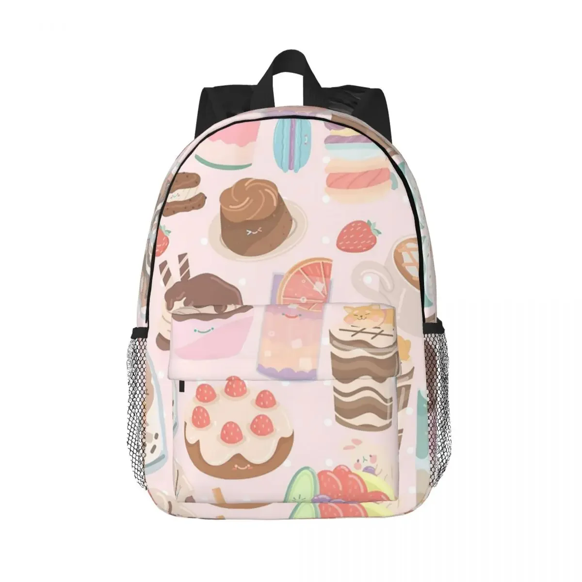 Cute Desserts Seamless Pattern Pink Backpacks Teenager Bookbag Students School Bags Travel Rucksack Shoulder Bag Large Capacity