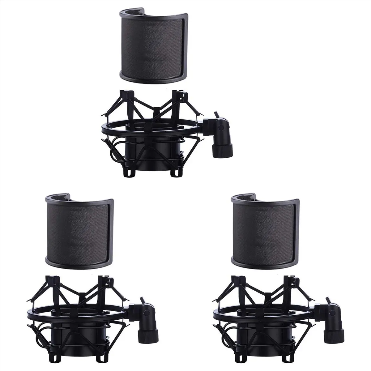 AABFK 3X Microphone Shock Mount with Microphone Filter Windscreen Suspension Shock Mount Holder Clip