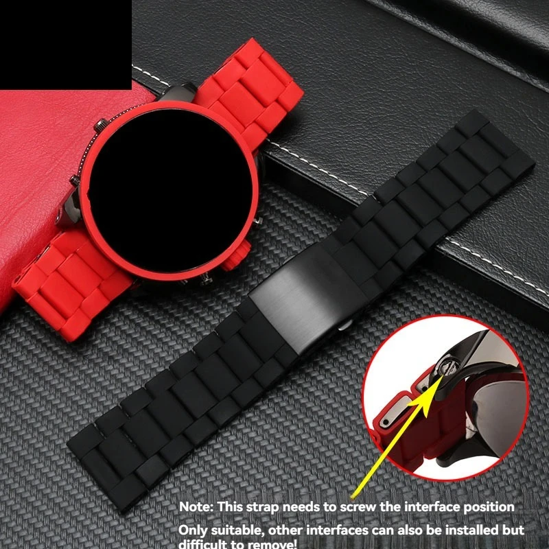 24 28mm Silicone Rubber covered steel Watchband Black Red watchstrap For Diesel DZ7396 DZ7370 DZ4289 DZ7070 DZ739 DZ7430 DZ4318
