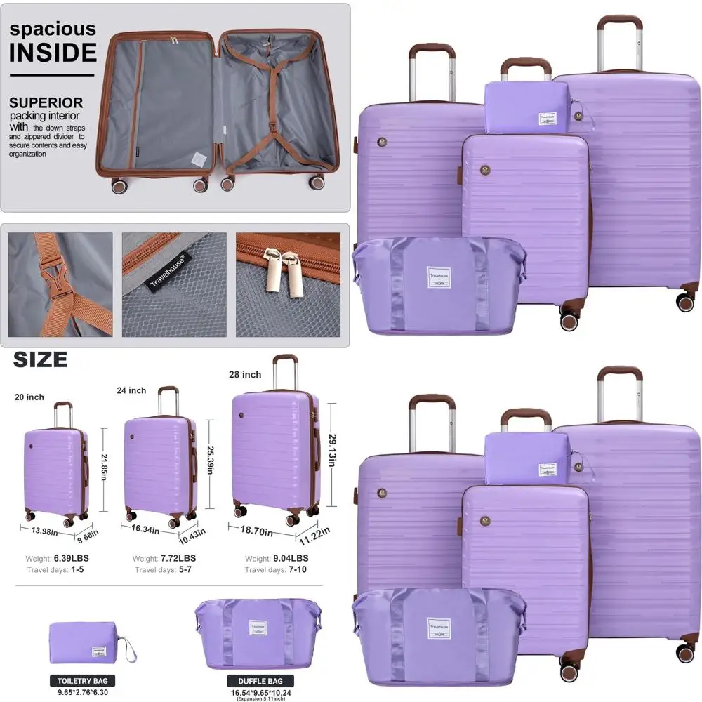 

5-Piece Large Hardshell Suitcase Set with Spinners, TSA Lock, and Waterproof Duffle for Travel