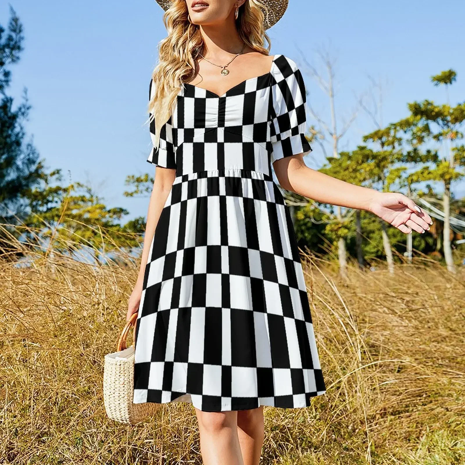 Abstract Black and White Checks Pattern Sleeveless Dress women's summer dress 2025 women's elegant loose dresses Dress