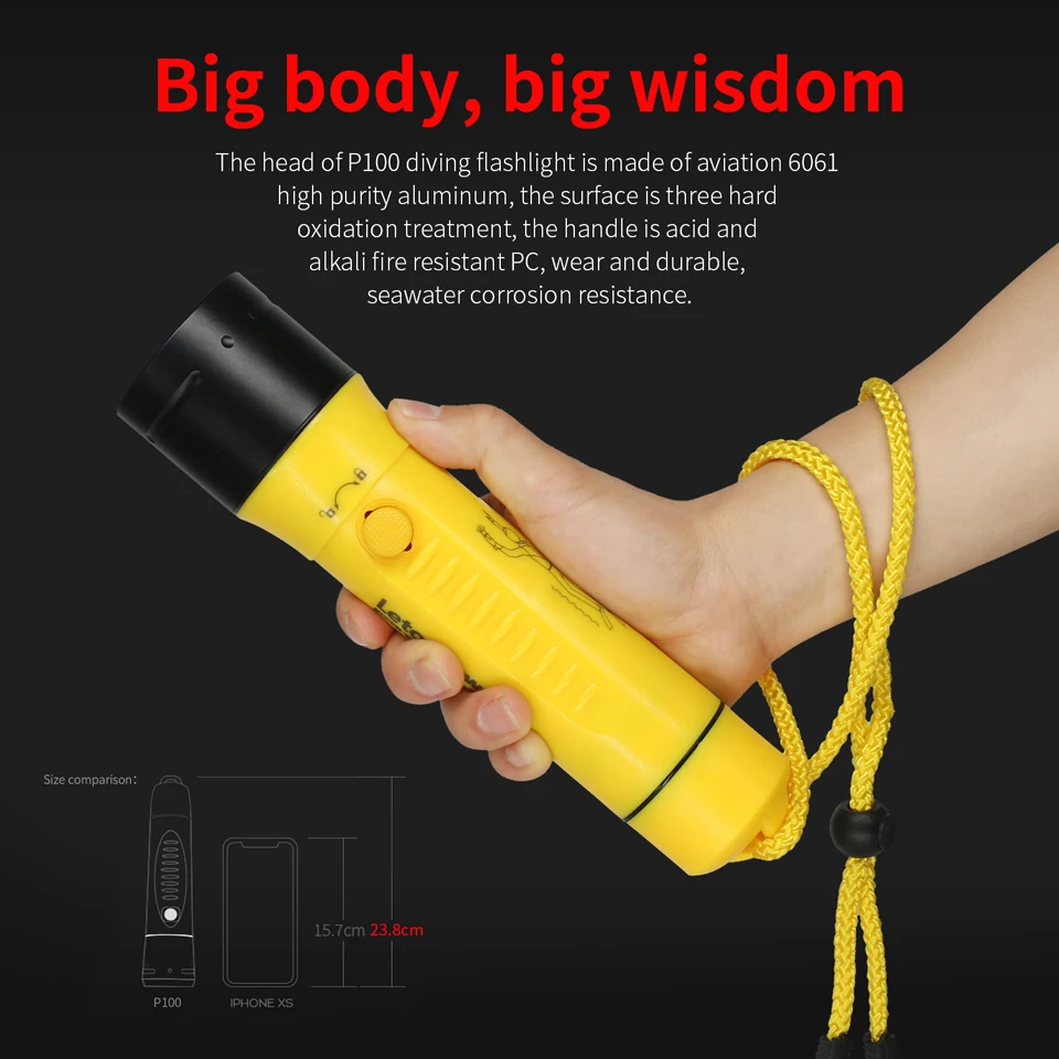 Diving Flashlight Bright light CERR LED focus long waterproof night submersible fishing IPX8 outdoor underwater strong penetrati