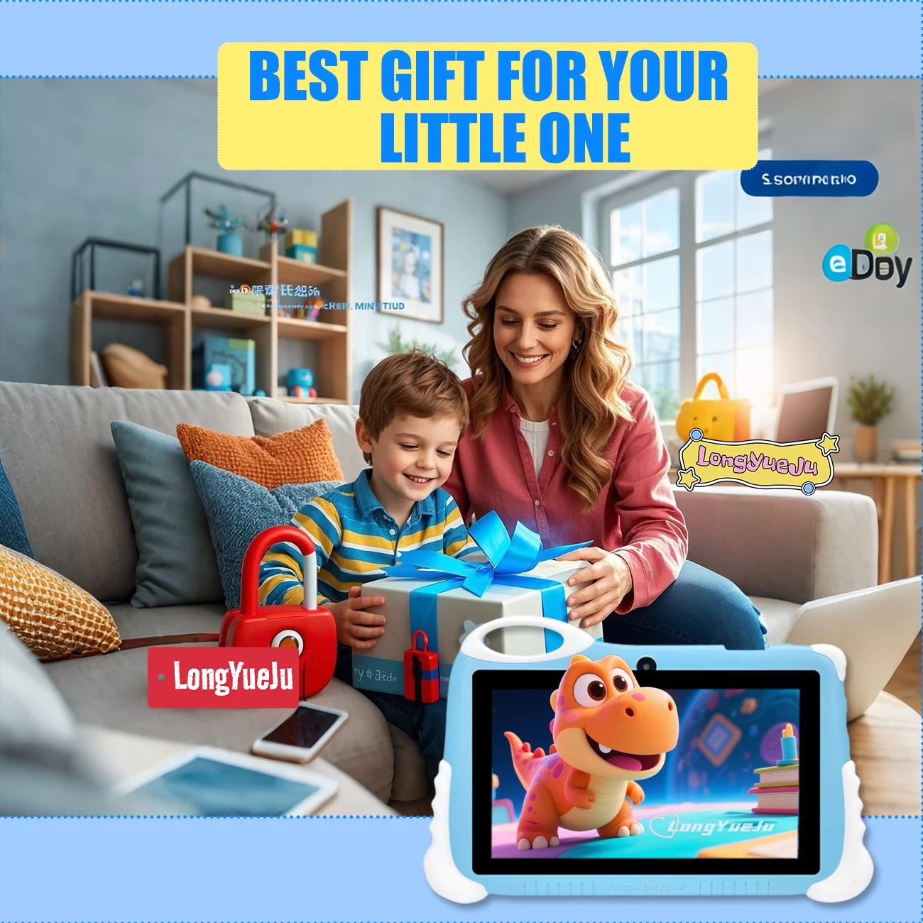 Tablet per bambini da 7 pollici con controllo parentale |   Tavoletta educativa con WiFi, schermo HD e doppia fotocamera | Regalo di Natale, Halloween