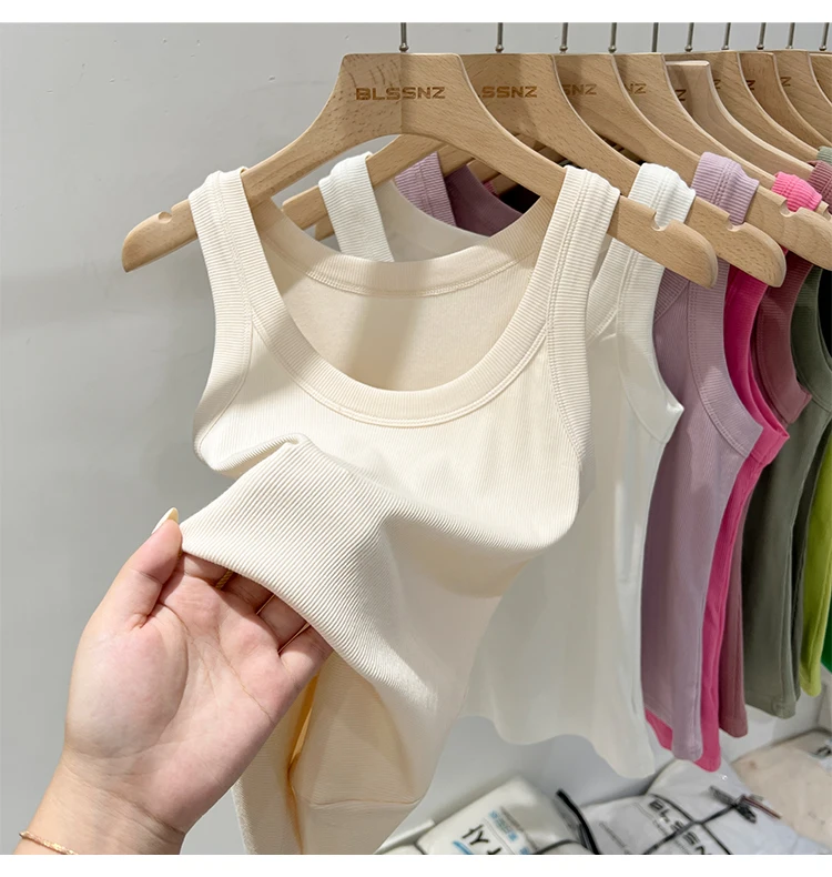 Women Solid Round Neck Ribbed Tank Top Camisole Women 2026 Summer Basic Elastic Tank Top O Neck Solid Tank Top