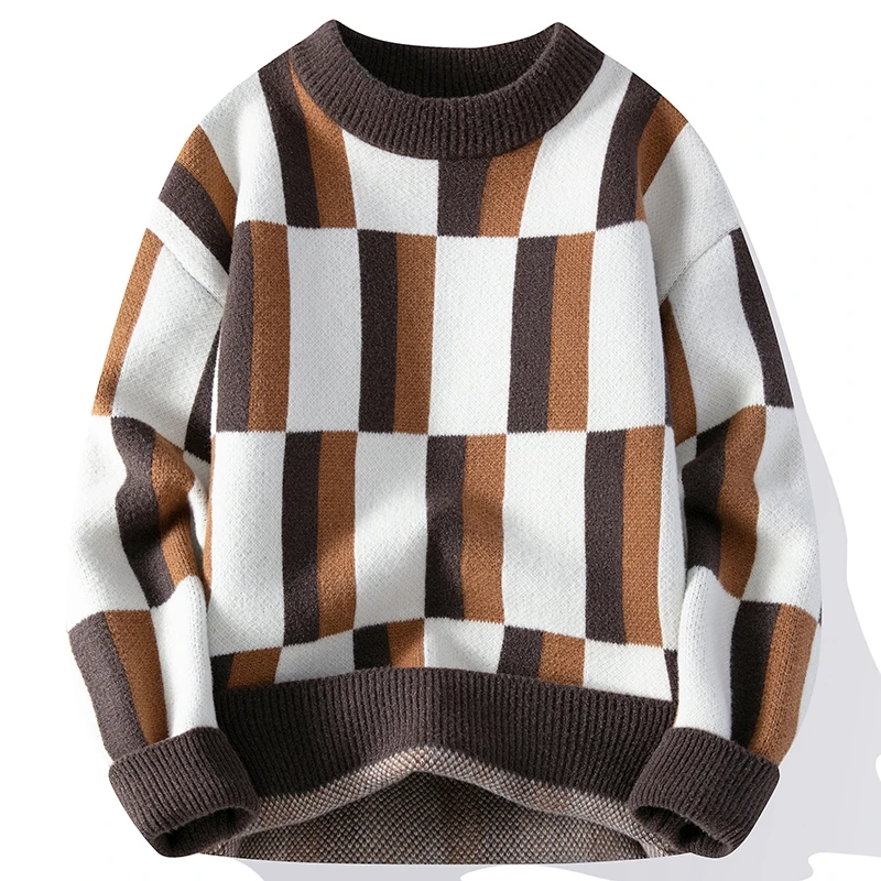 2023 New Fall Winter Thick Warm Brand Knit Sweater Men High Quality Striped Men's Wool Sweaters Korean Fashion Handsome Pullover