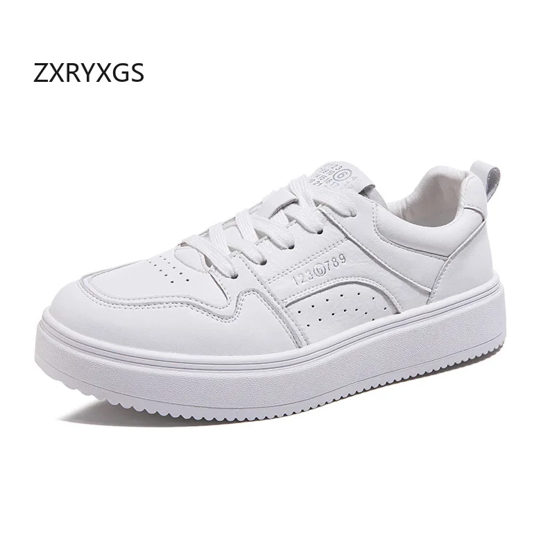 ZXRYXGS Most Popular White Sneakers Breathable and Comfortable Shoes 2026 Genuine Leather Hollow Fashion Casual Sneakers Flats