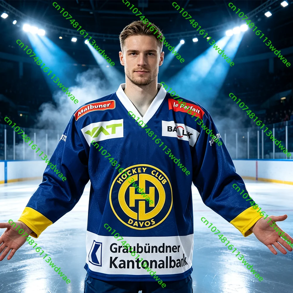 Switzerland Hockey Competition HC Davos New 26/27 Ice Hockey Team Jersey Men's Long Sleeves 3D Print Sport Breathe Cycling shirt