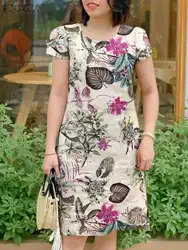 Women Vintage Floral Printed Casual Knee-length Dress 2024 ZANZEA Summer Bohemian Short Sleeve Sundress Beach Work Vestido Robes
