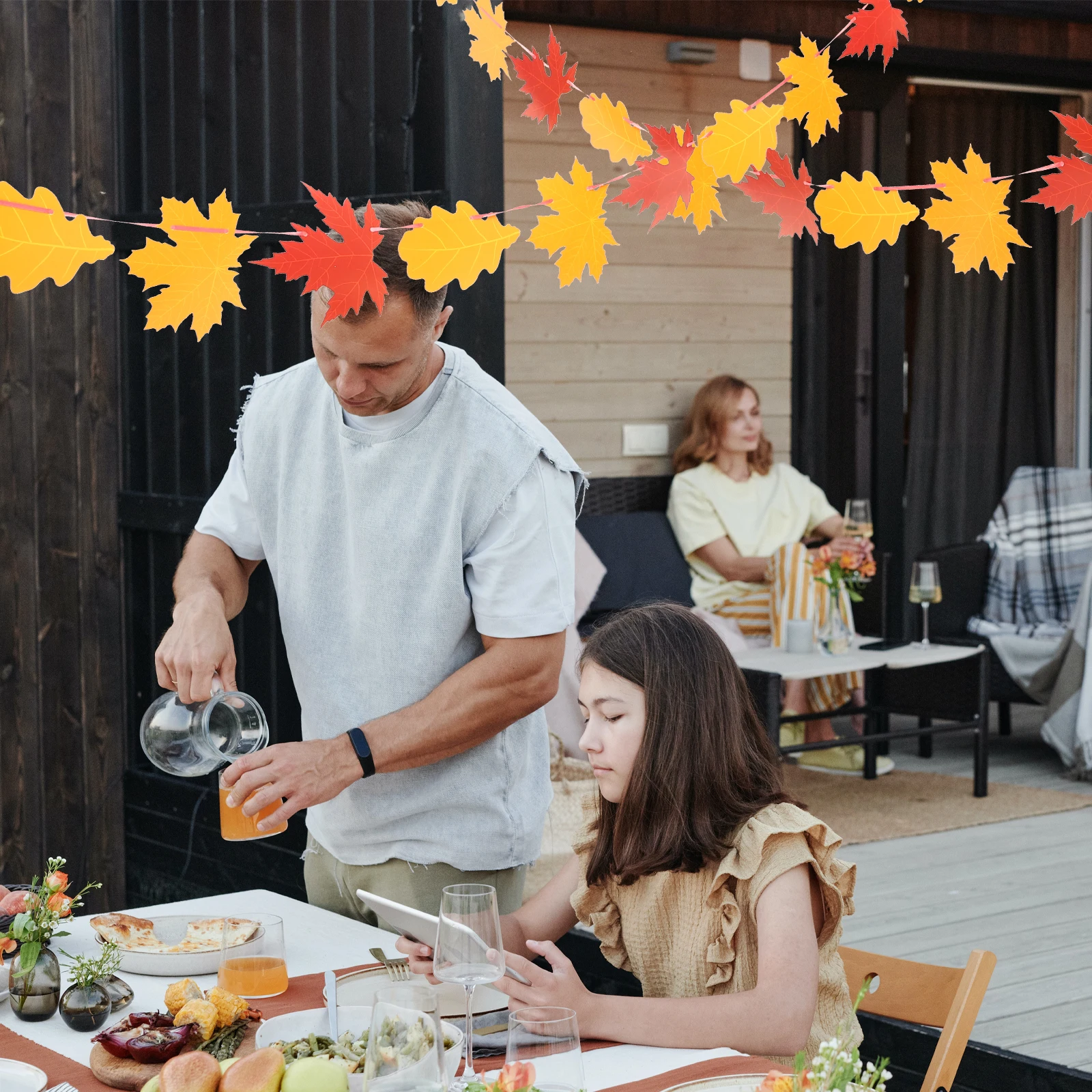 

3 set 3 Sets Maple Leaves Banner Thanksgiving Decor Artificial Harvest Paper Hanging Flag Festive Party Decorations Home