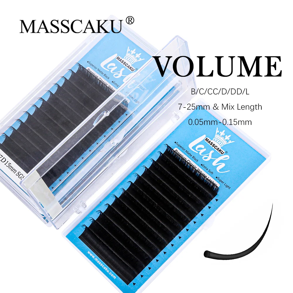 

MASSCAKU False Eyelash Extensions Soft Thin Tip B ,C ,CC ,D curl 0.15 thickness eyelash lash lashes eyelash extension deep matte