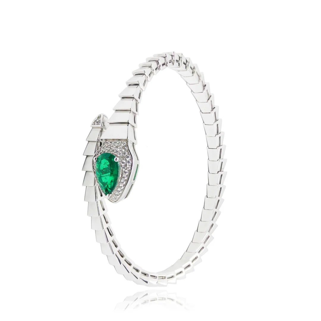 

Luxury Fashion 925 Sterling Silver Bracelet High Carbon Diamond Green Snake Series Jade Women's Bracelet Boutique Jewelry