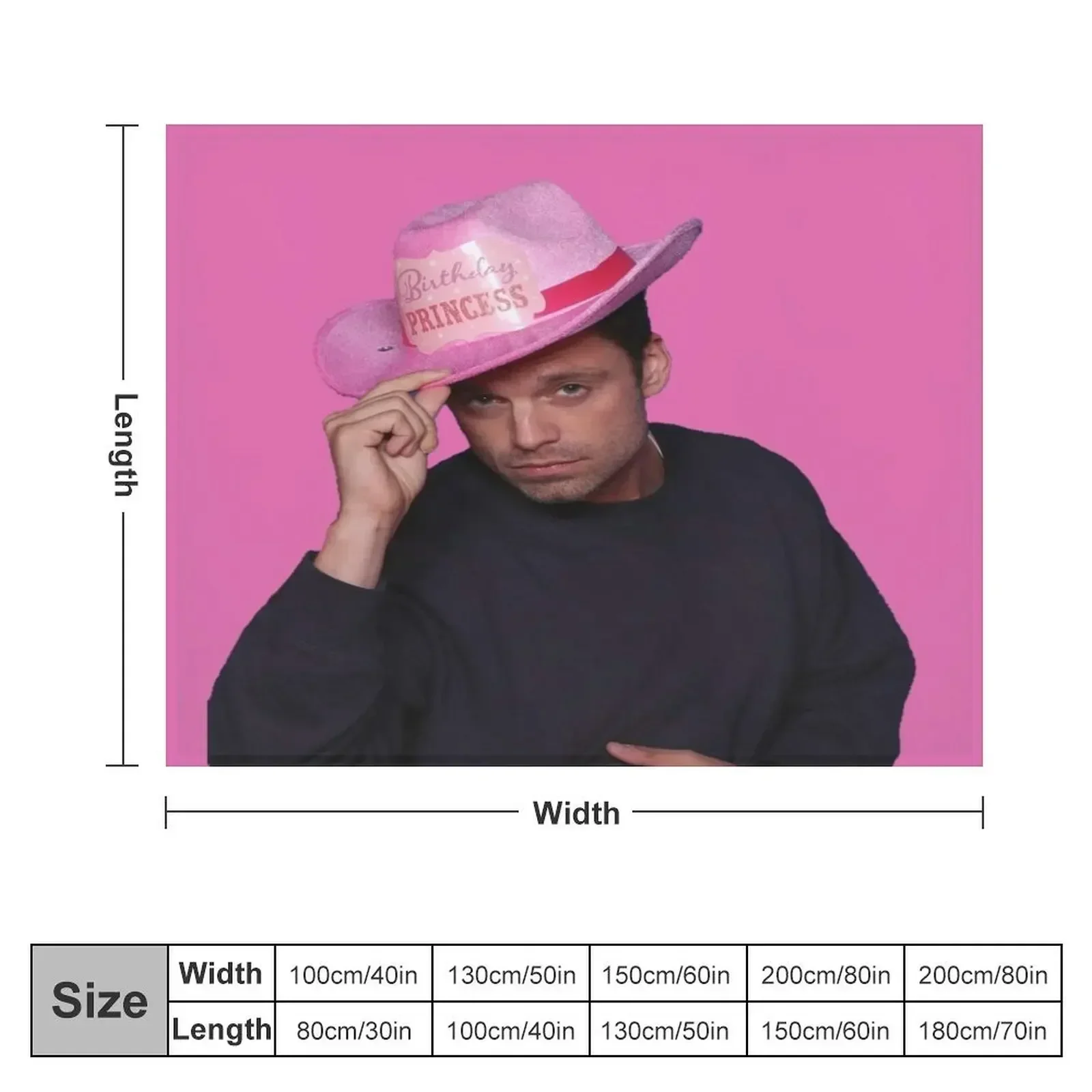 Yes Haw! Sebastian Stan with pink Birthday Princess Cowboy Hat Throw Blanket Picnic Vintage Blankets