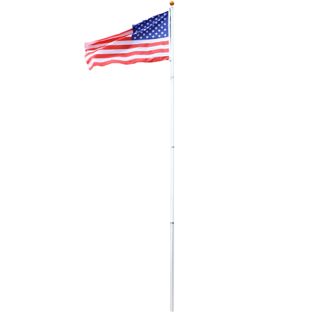 16FT Telescopic Flag Pole Kit,  Sectional Flag Pole Kit, Extra Thick Heavy Duty Aluminum Flagpole, Outdoor Inground Flag Poles with Topper Balls for Yard, Residential or Commercial