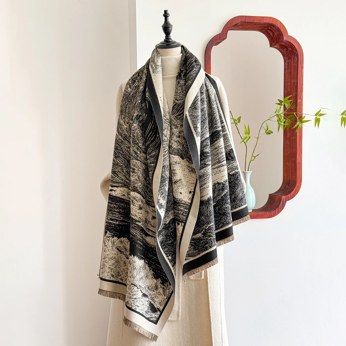 

Luxury Winter Women's Imitation Cashmere Shawl - Thick Warm Jacquard Scarf High-Quality Two-Sided Pashmina Wrap for Daily