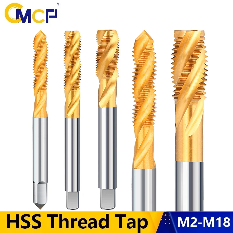 CMCP 1pc HSS Screw Thread Tap Titanium Coated Spiral Flute Metric Thread Tap M2-M18 Machine Taps Right Hand For Stainless Steel