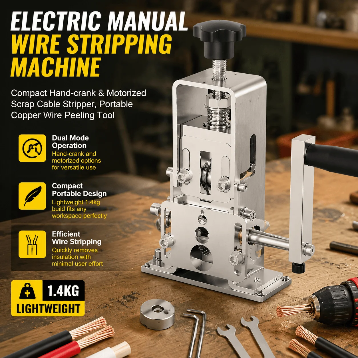 Wire Stripping Machine Cable Stripper Portable Hand Crank Electrician Tool For Scrap Cable Recycling Copper Wire Peeler DIY