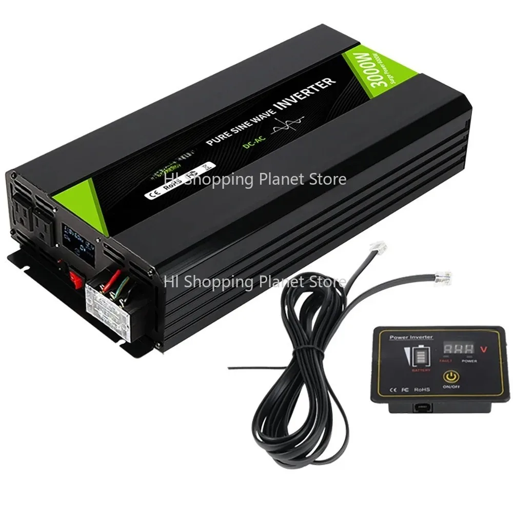 

Pure Sine Wave 3000W Power Inverter 12V DC to 110V AC Car Inverter with Remote Control LCD Display for Home,RV,Truck