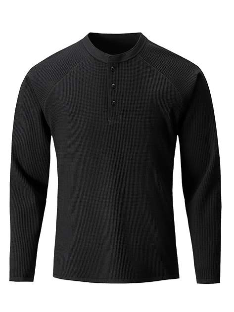 Leavo Johnson Hard Man Exclusive Long Sleeve T-Shirt Henry Collar Men's Fashionable Polyester Fiber Standard Fit Casual Style