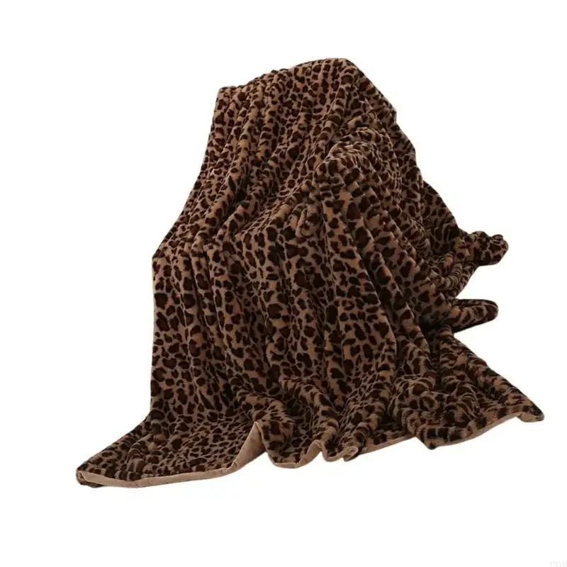 Double Layer Thick Milk Fleece Blanket with Leopard Print for Warmth Skin Friendly Designs P9YB