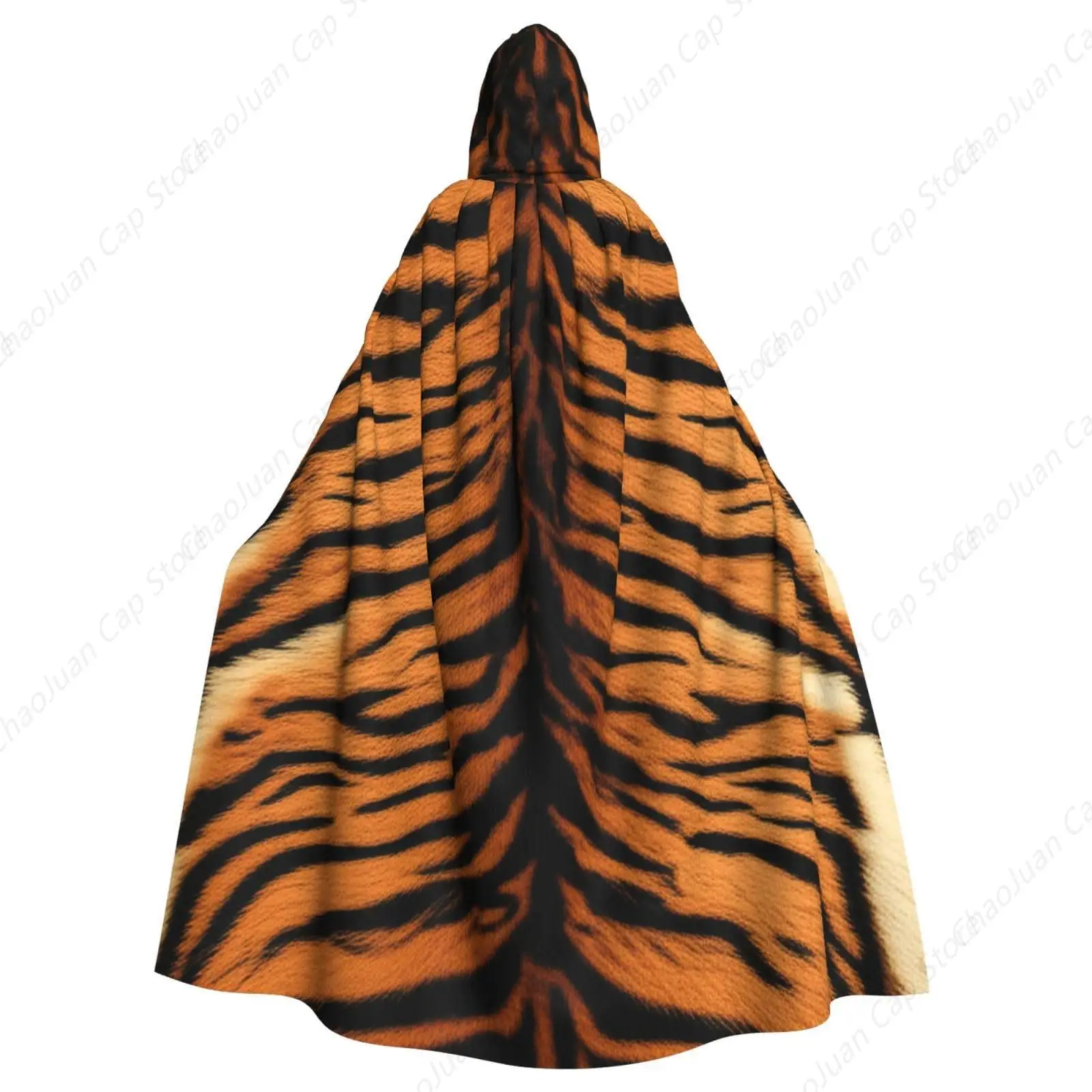 Wild Tiger Hooded Cloak Trendy Tiger Print Hooded Cape Orange and Black Striped Animal Fur Pattern Cape for Cosplay Costumes