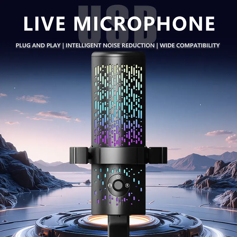 

GAM-DM90 Live Streaming Microphone with DSP Audio Processing System and Gradient RGB Lighting Effects