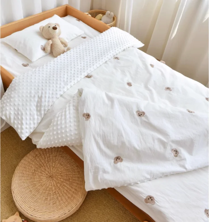 3PCS Bedding Set Vintage Cartoon Cotton Baby Children Crib Bed Duvet Cover Sheet Pillowcase Without Filler