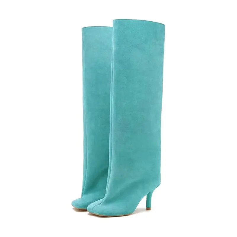 Square toe suede high heels, knee length slim heels, plus size ankle sleeves, fashionable long boots for women, new style