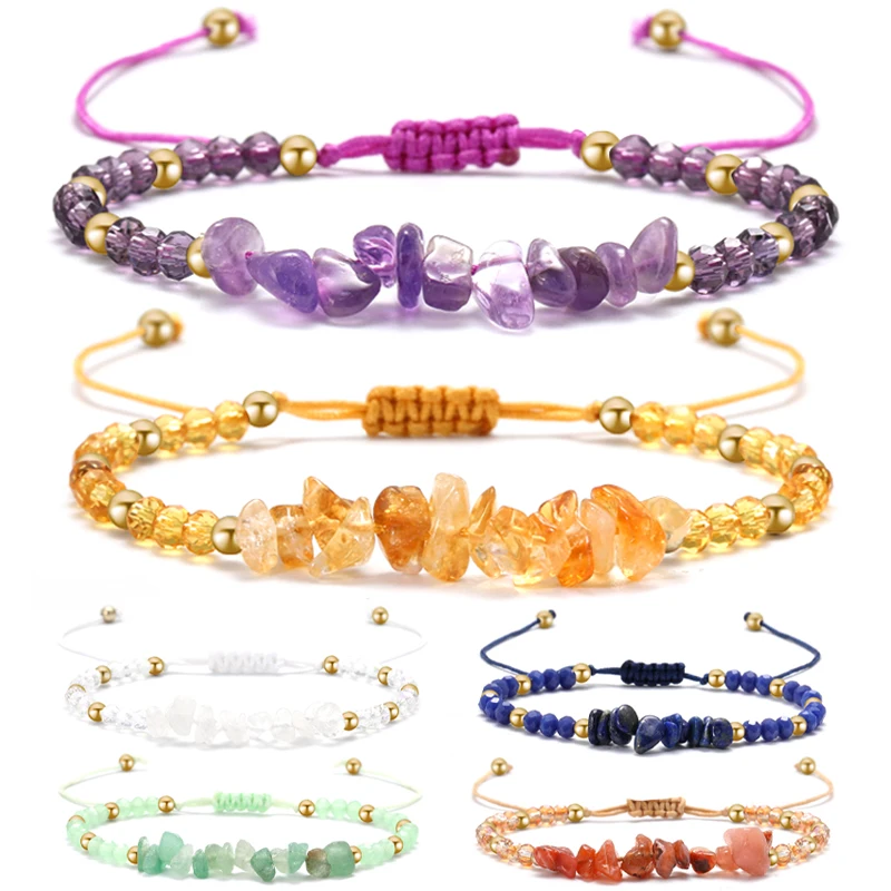 Bohemian Crystal Crushed Stone Handmade Bracelet Couple Friendship Fashion Simple Stone Beads Braided Bracelet Jewelry