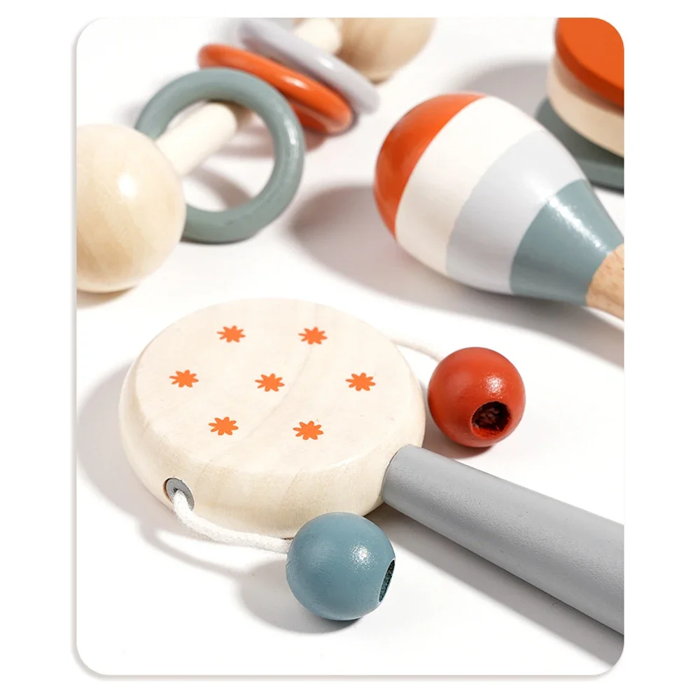 Zabawki drewniane Montessori Instrumenty muzyczne dla maluchów Zestaw instrumentów perkusyjnych z marakasami, trąbką, kasztanetami Prezent urodzinowy