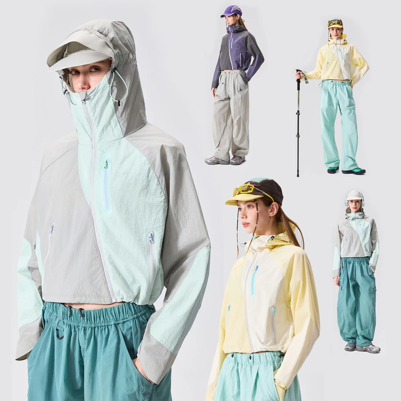 Damen Outdoor Sport Wandern Leichte Schnelltrocknende Wasserdichte Winddichte Kurze Sonnenschutz-Kapuzenjacke Mädchen Streetwear Lockerer Mantel